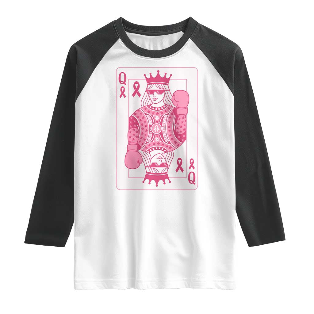 Breast Cancer Awareness Raglan Shirt Queen Of Pink Ribbon Blackjack Cards Poker - Wonder Print Shop