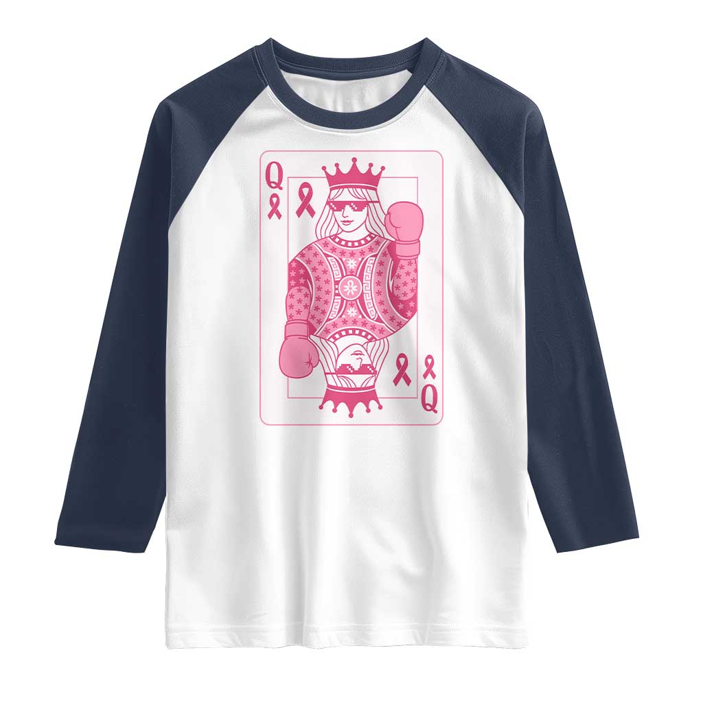 Breast Cancer Awareness Raglan Shirt Queen Of Pink Ribbon Blackjack Cards Poker - Wonder Print Shop