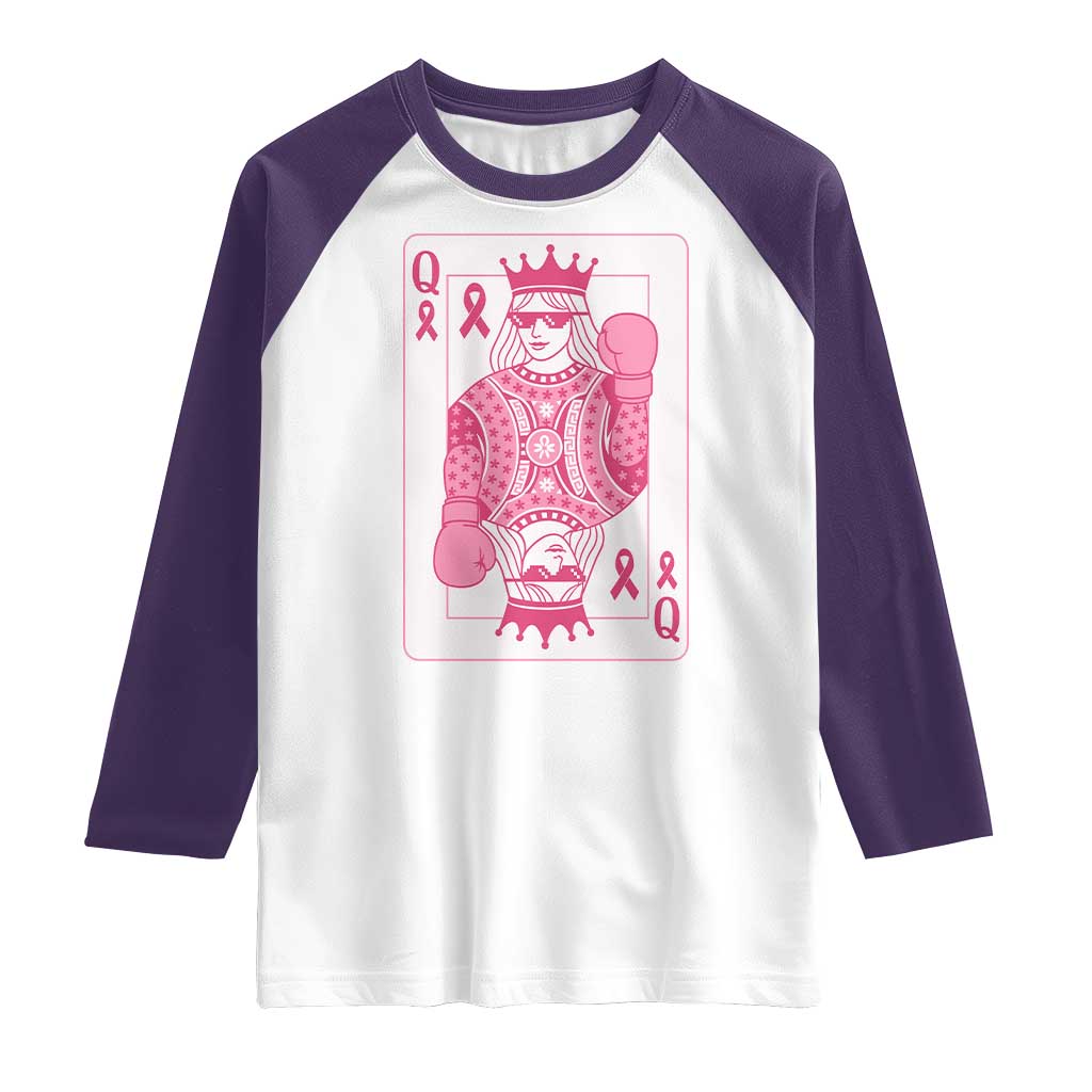 Breast Cancer Awareness Raglan Shirt Queen Of Pink Ribbon Blackjack Cards Poker - Wonder Print Shop