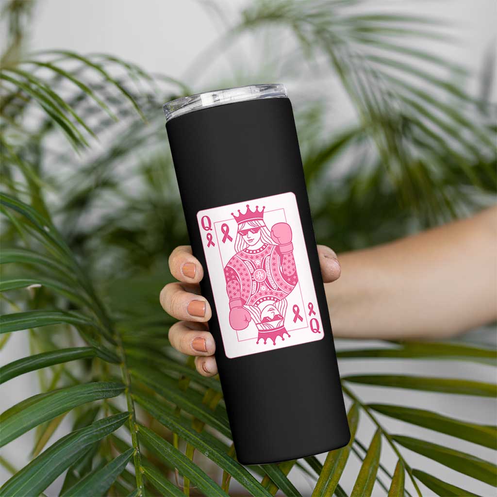 Breast Cancer Awareness Skinny Tumbler Queen Of Pink Ribbon Blackjack Cards Poker - Wonder Print Shop