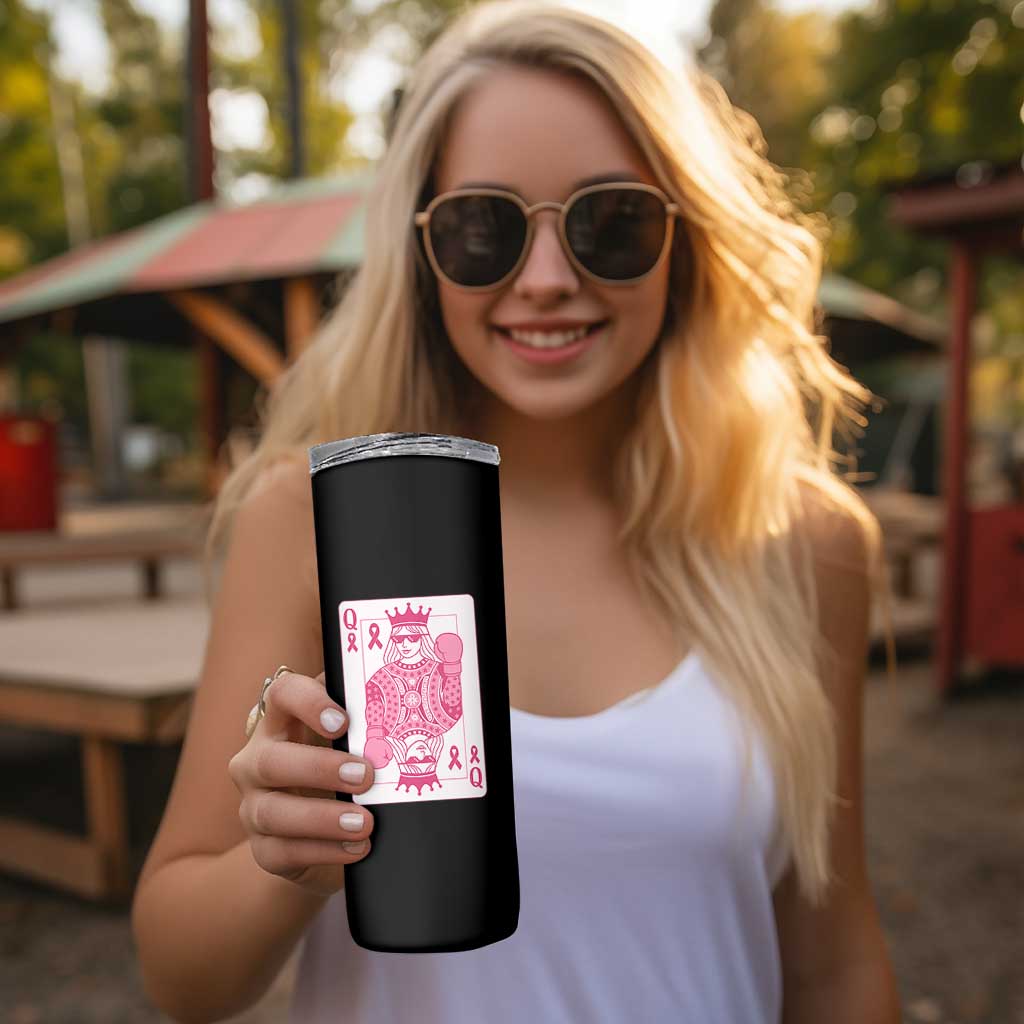 Breast Cancer Awareness Skinny Tumbler Queen Of Pink Ribbon Blackjack Cards Poker - Wonder Print Shop