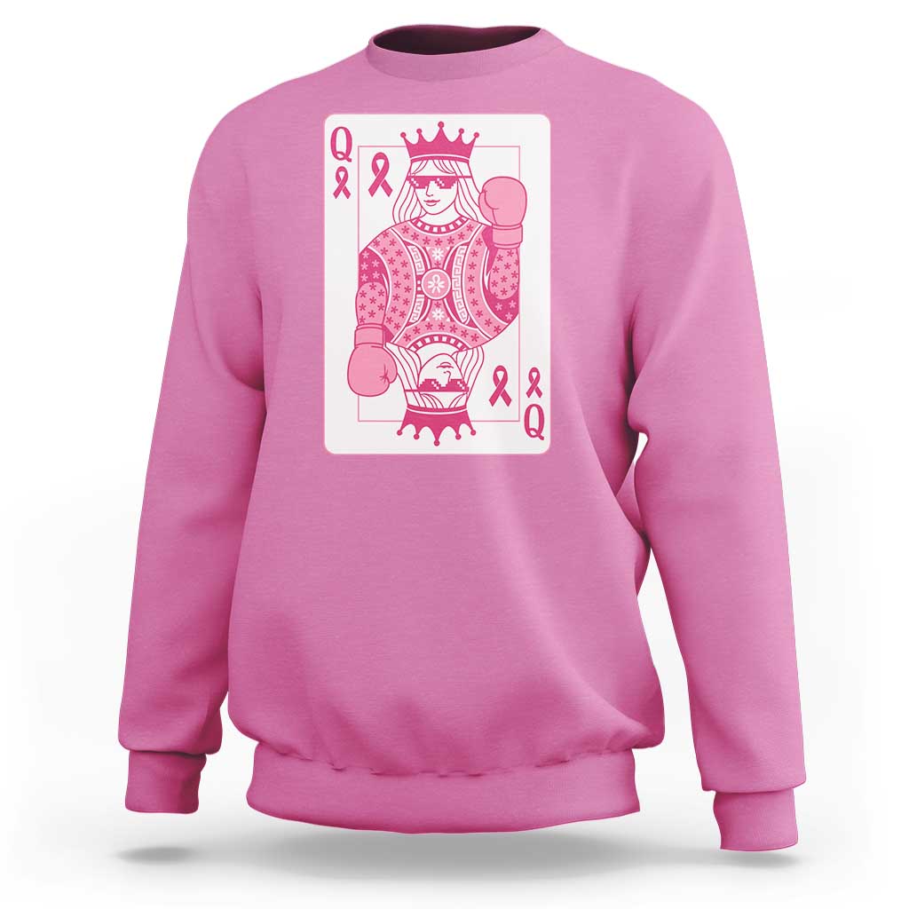 Breast Cancer Awareness Sweatshirt Queen Of Pink Ribbon Blackjack Cards Poker - Wonder Print Shop
