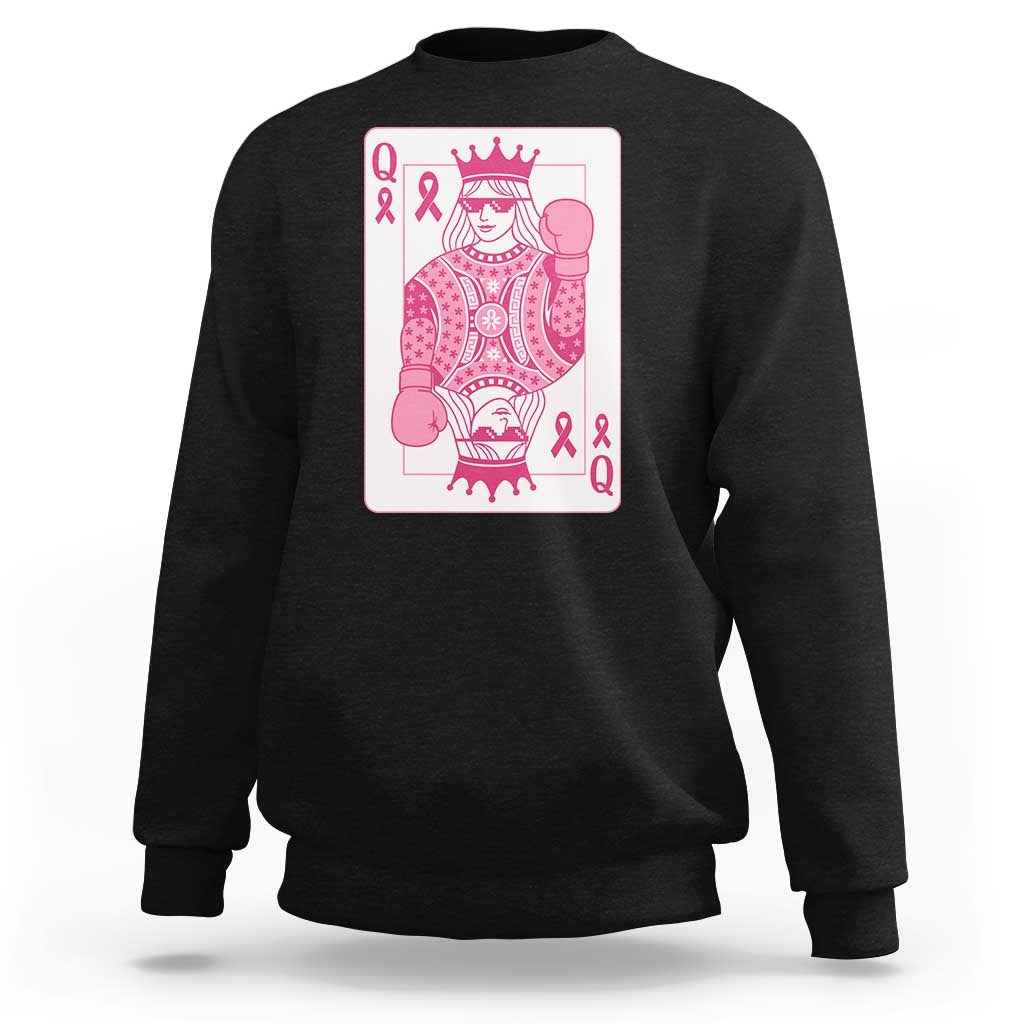 Breast Cancer Awareness Sweatshirt Queen Of Pink Ribbon Blackjack Cards Poker - Wonder Print Shop