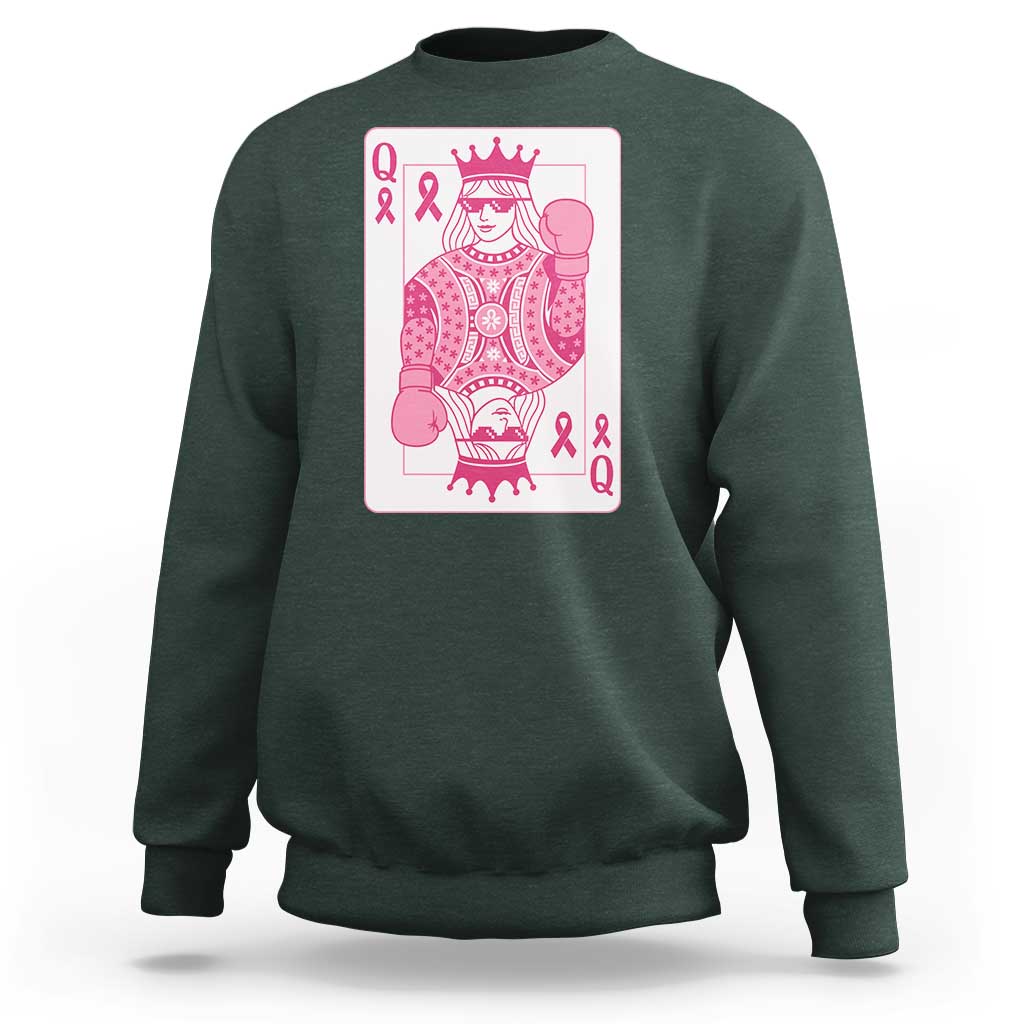 Breast Cancer Awareness Sweatshirt Queen Of Pink Ribbon Blackjack Cards Poker - Wonder Print Shop