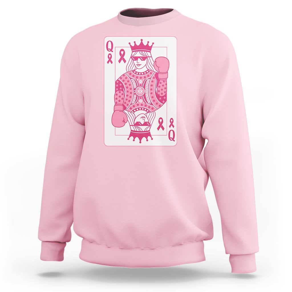 Breast Cancer Awareness Sweatshirt Queen Of Pink Ribbon Blackjack Cards Poker - Wonder Print Shop