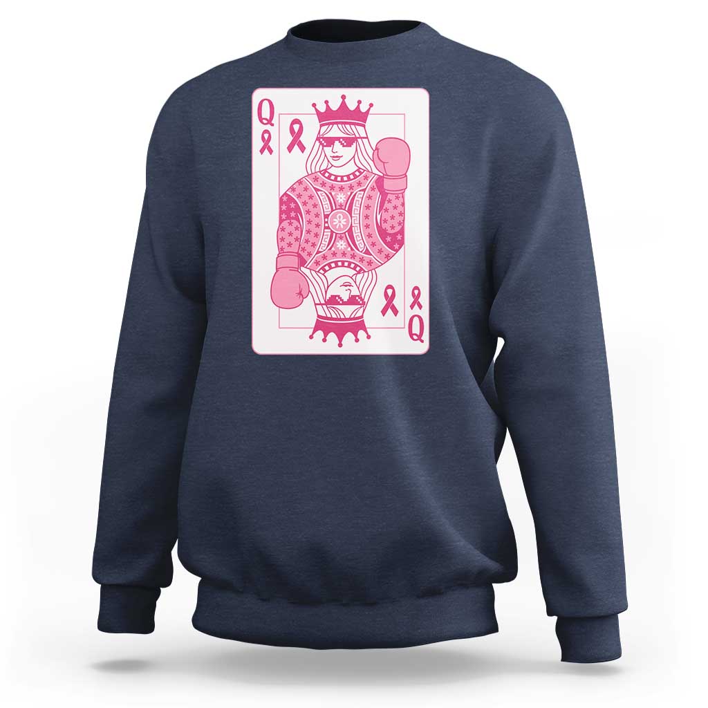 Breast Cancer Awareness Sweatshirt Queen Of Pink Ribbon Blackjack Cards Poker - Wonder Print Shop