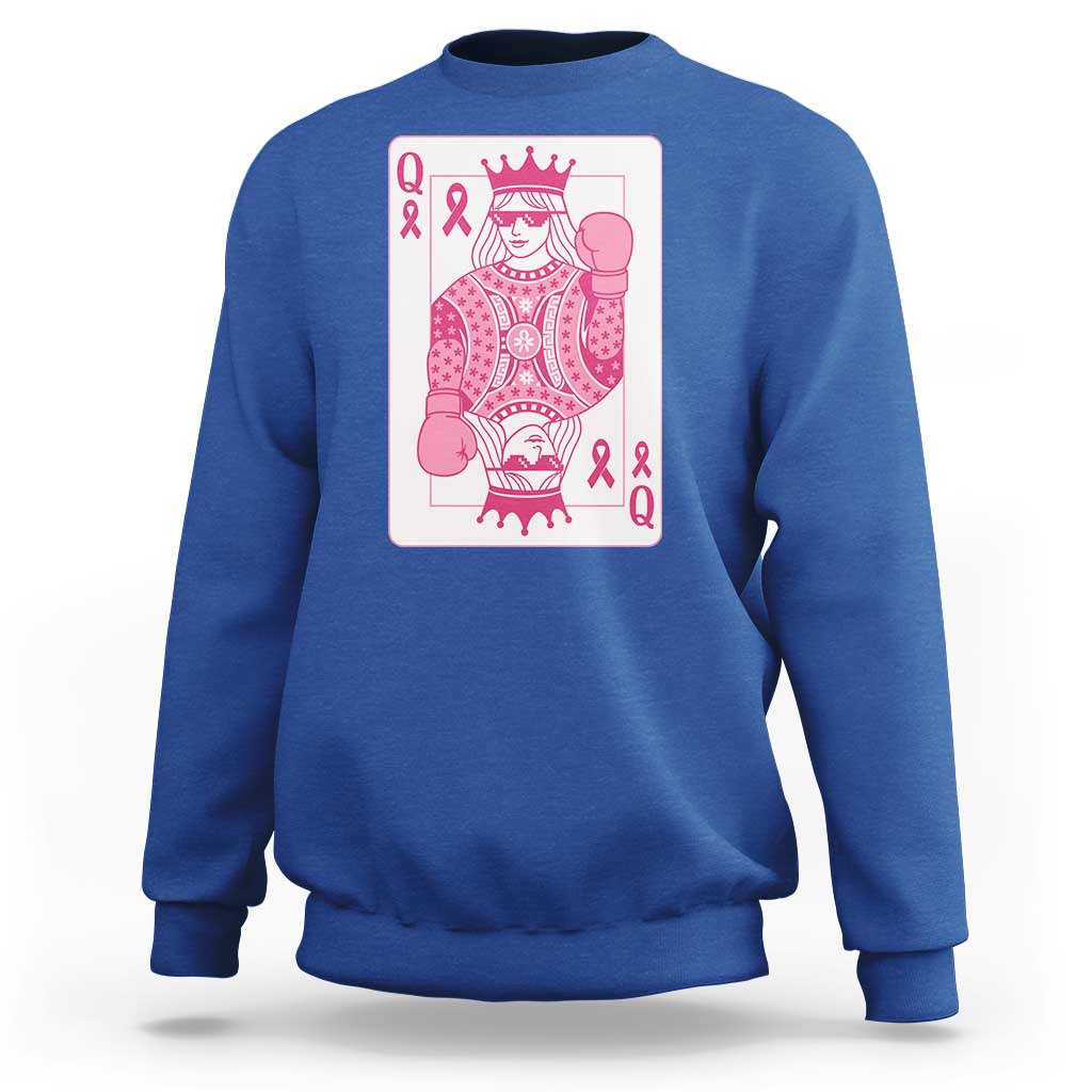 Breast Cancer Awareness Sweatshirt Queen Of Pink Ribbon Blackjack Cards Poker - Wonder Print Shop