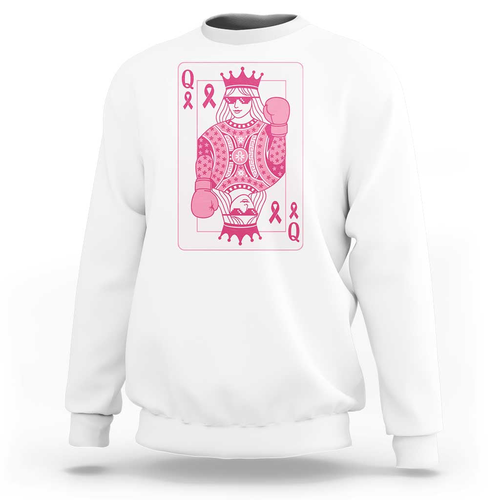 Breast Cancer Awareness Sweatshirt Queen Of Pink Ribbon Blackjack Cards Poker - Wonder Print Shop