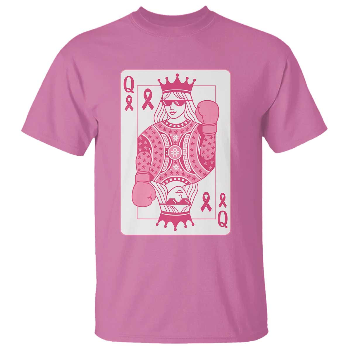 Breast Cancer Awareness T Shirt Queen Of Pink Ribbon Blackjack Cards Poker - Wonder Print Shop