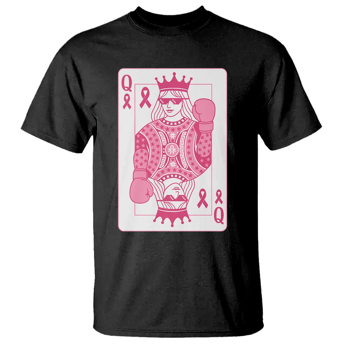 Breast Cancer Awareness T Shirt Queen Of Pink Ribbon Blackjack Cards Poker - Wonder Print Shop