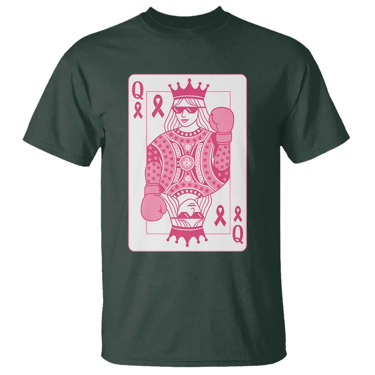 Breast Cancer Awareness T Shirt Queen Of Pink Ribbon Blackjack Cards Poker - Wonder Print Shop