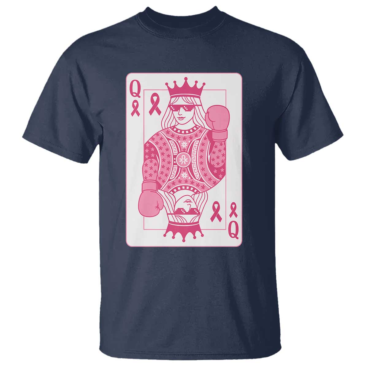 Breast Cancer Awareness T Shirt Queen Of Pink Ribbon Blackjack Cards Poker - Wonder Print Shop