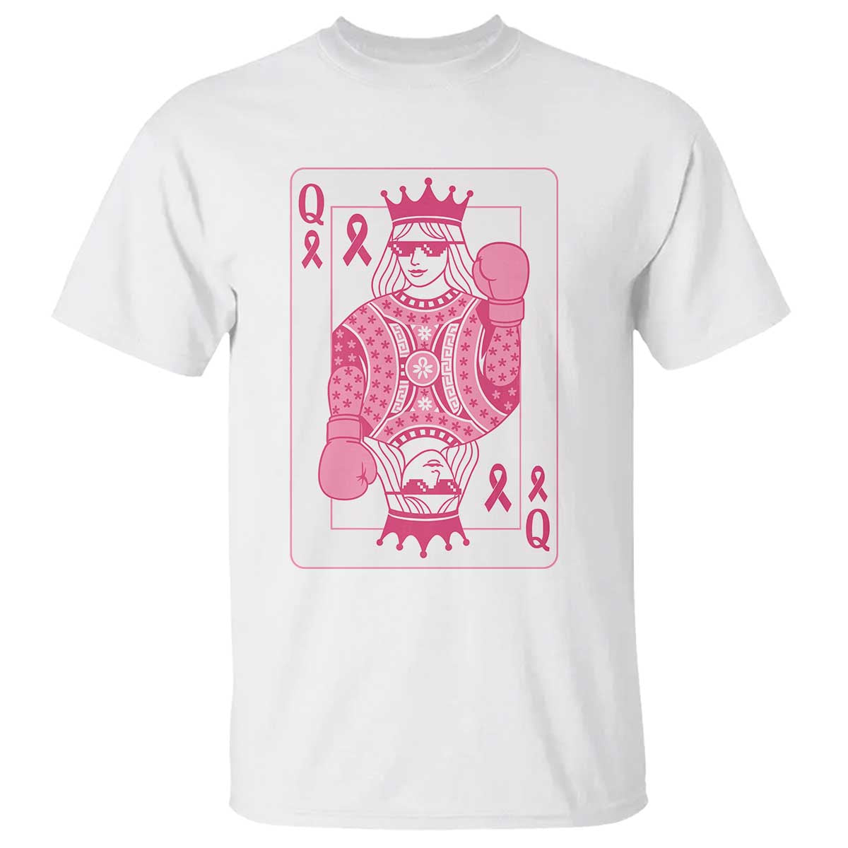 Breast Cancer Awareness T Shirt Queen Of Pink Ribbon Blackjack Cards Poker - Wonder Print Shop