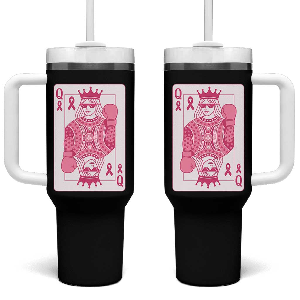 Breast Cancer Awareness Tumbler With Handle Queen Of Pink Ribbon Blackjack Cards Poker - Wonder Print Shop