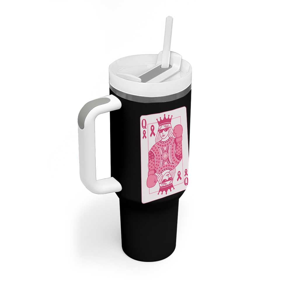 Breast Cancer Awareness Tumbler With Handle Queen Of Pink Ribbon Blackjack Cards Poker - Wonder Print Shop
