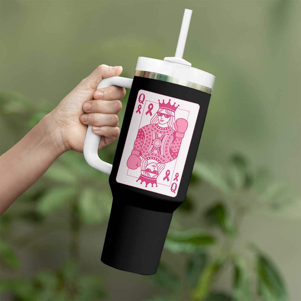 Breast Cancer Awareness Tumbler With Handle Queen Of Pink Ribbon Blackjack Cards Poker - Wonder Print Shop