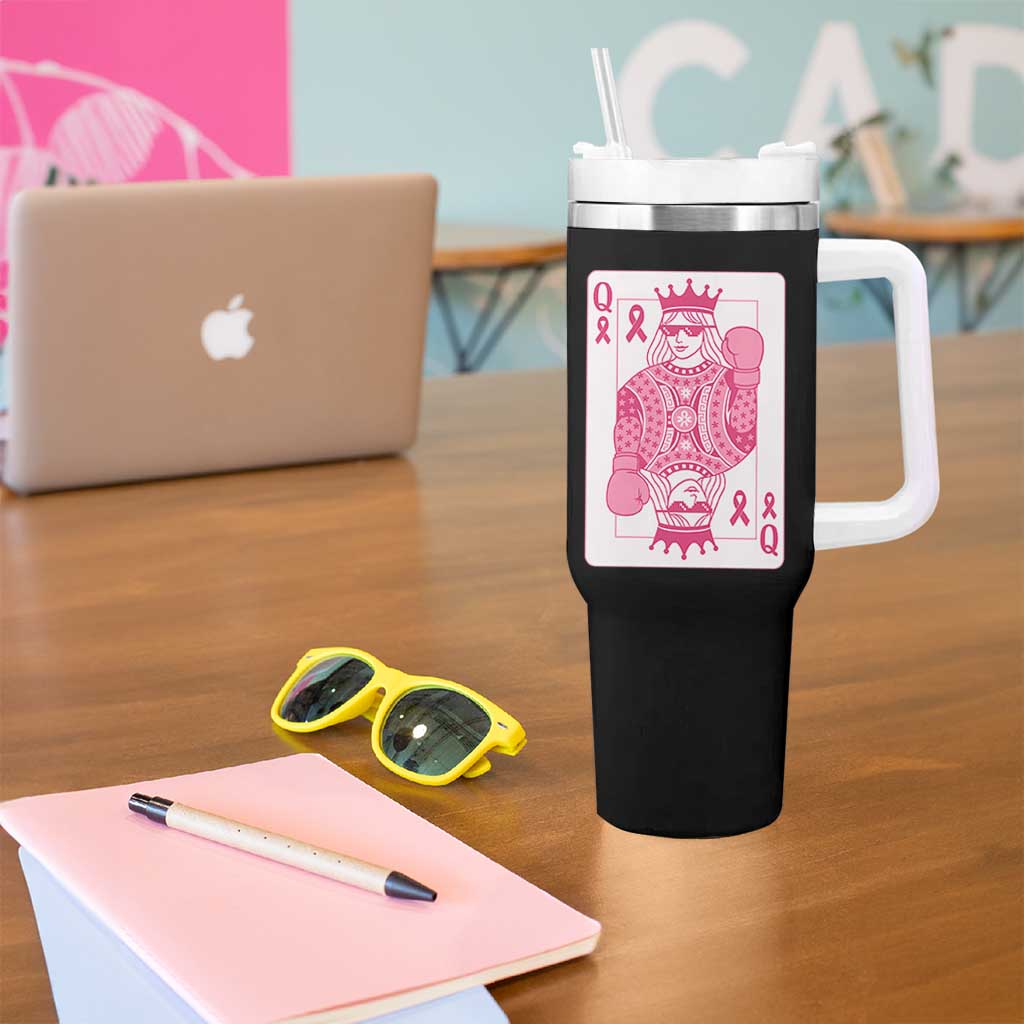 Breast Cancer Awareness Tumbler With Handle Queen Of Pink Ribbon Blackjack Cards Poker - Wonder Print Shop