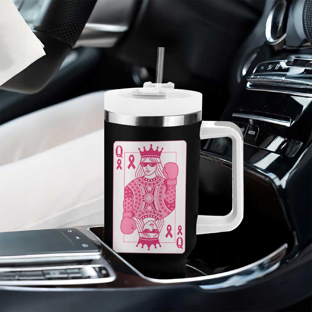 Breast Cancer Awareness Tumbler With Handle Queen Of Pink Ribbon Blackjack Cards Poker - Wonder Print Shop