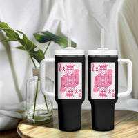 Breast Cancer Awareness Tumbler With Handle Queen Of Pink Ribbon Blackjack Cards Poker - Wonder Print Shop