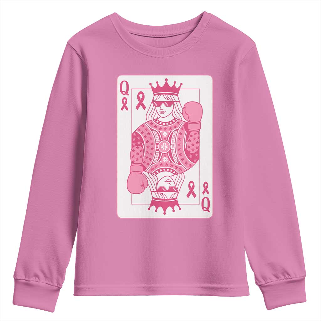 Breast Cancer Awareness Youth Sweatshirt Queen Of Pink Ribbon Blackjack Cards Poker - Wonder Print Shop