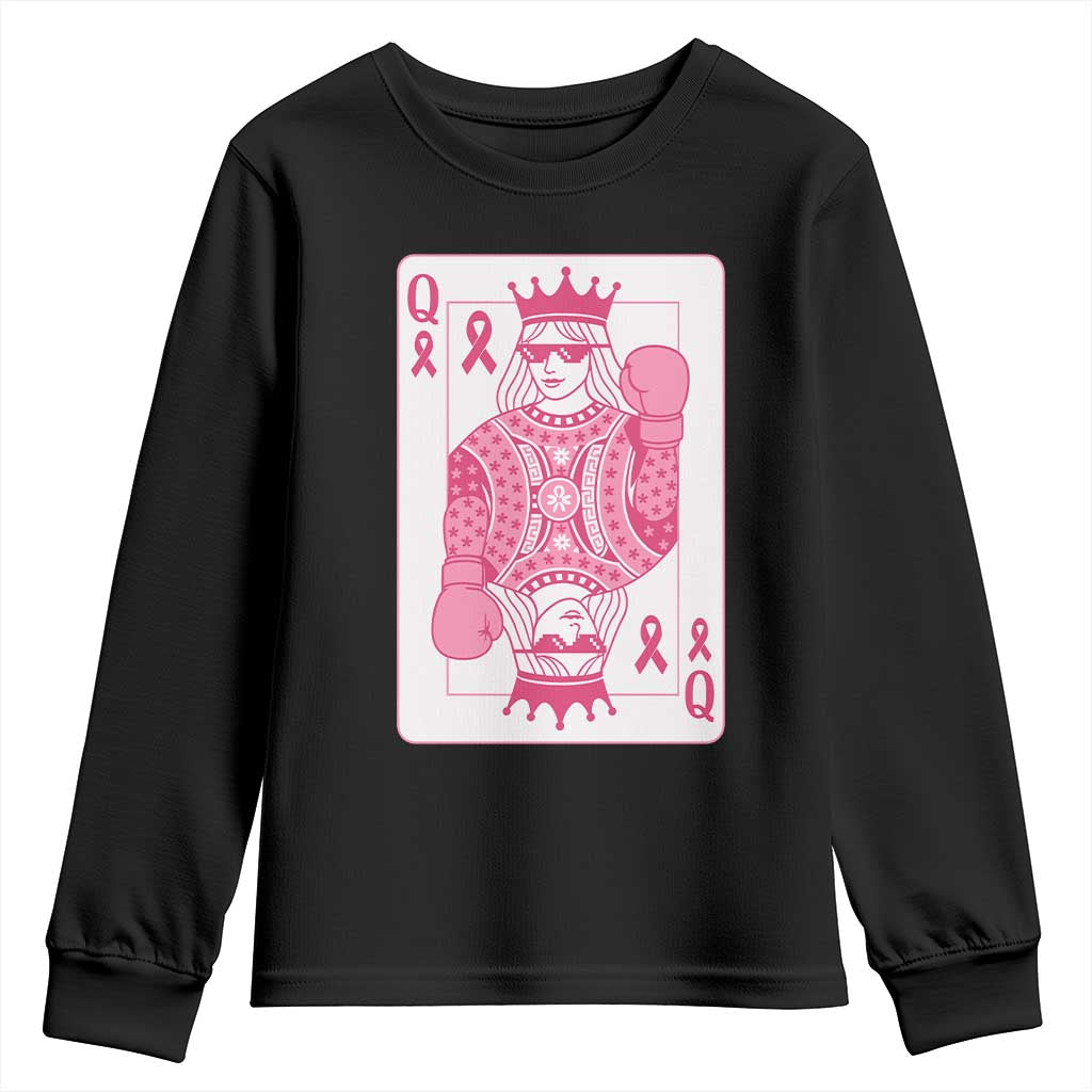 Breast Cancer Awareness Youth Sweatshirt Queen Of Pink Ribbon Blackjack Cards Poker - Wonder Print Shop