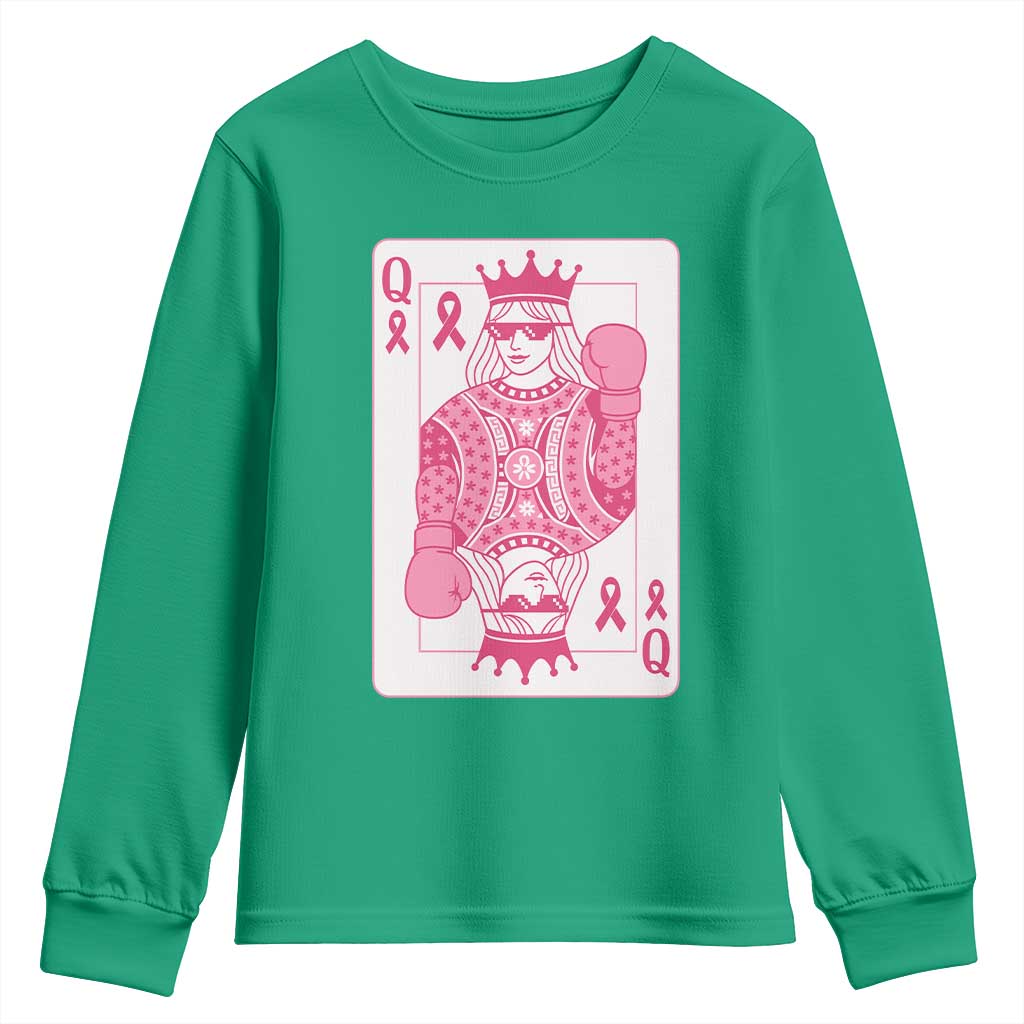 Breast Cancer Awareness Youth Sweatshirt Queen Of Pink Ribbon Blackjack Cards Poker - Wonder Print Shop