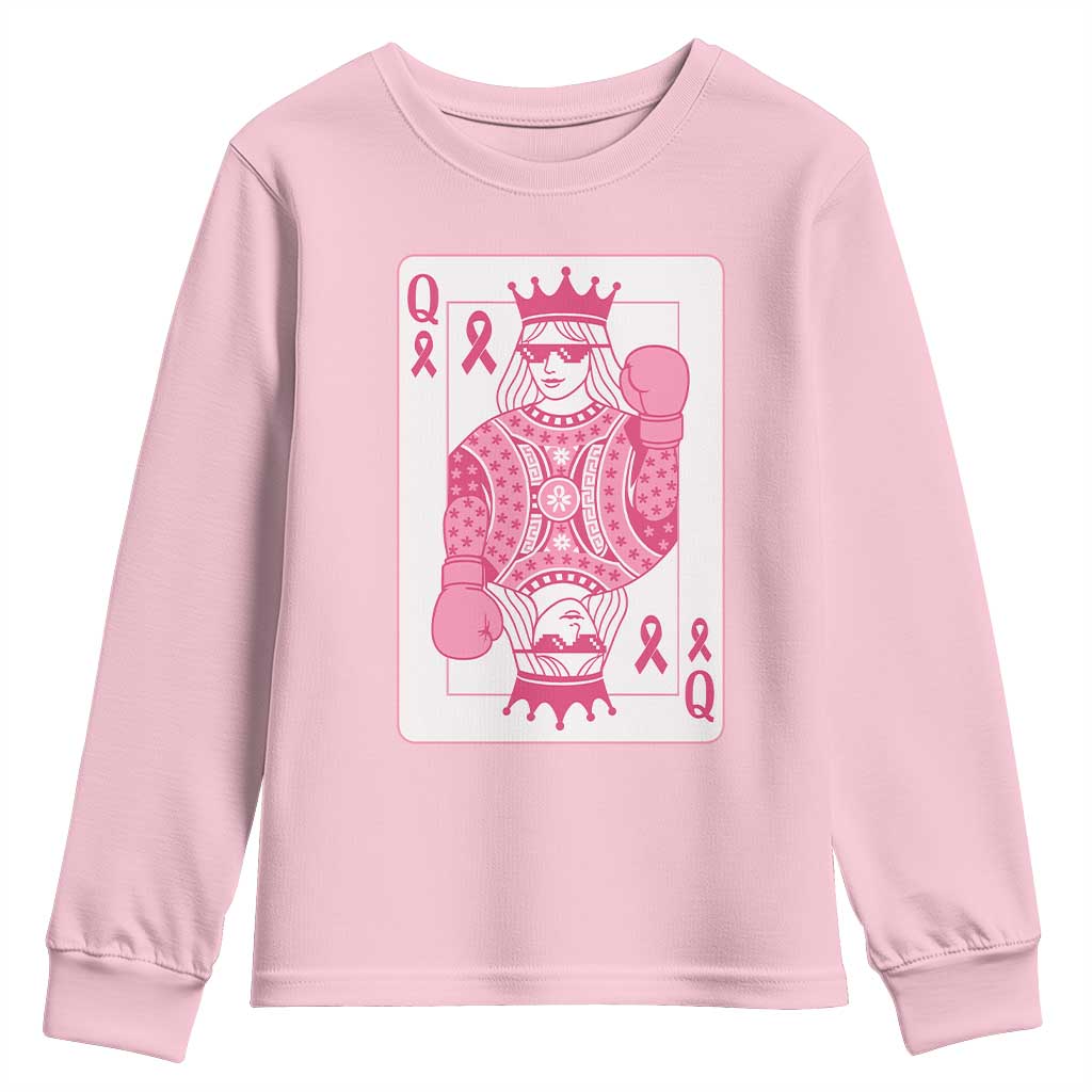 Breast Cancer Awareness Youth Sweatshirt Queen Of Pink Ribbon Blackjack Cards Poker - Wonder Print Shop