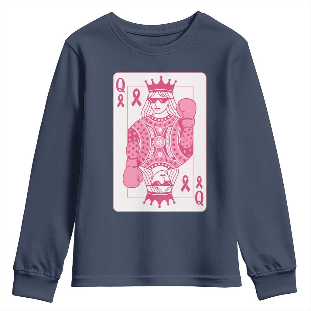 Breast Cancer Awareness Youth Sweatshirt Queen Of Pink Ribbon Blackjack Cards Poker - Wonder Print Shop