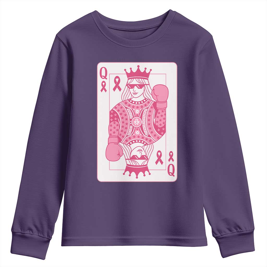 Breast Cancer Awareness Youth Sweatshirt Queen Of Pink Ribbon Blackjack Cards Poker - Wonder Print Shop