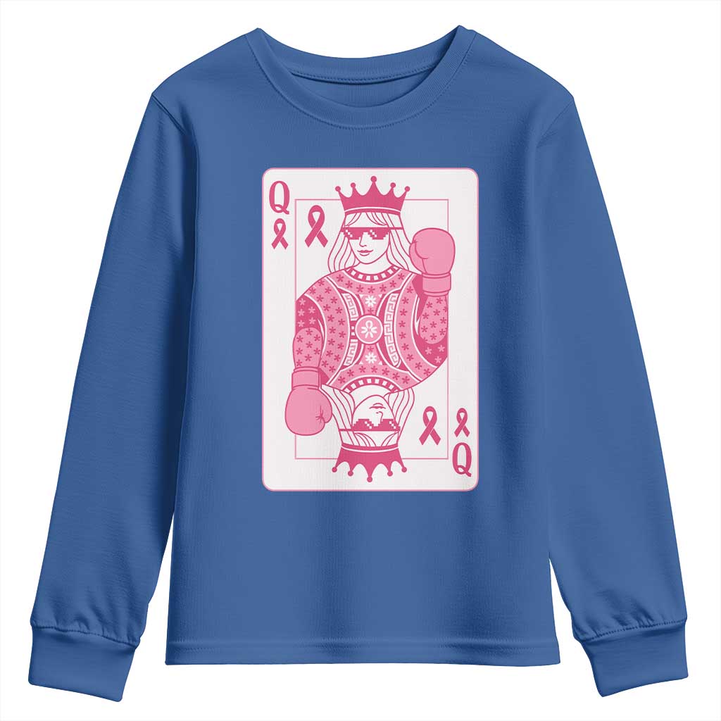 Breast Cancer Awareness Youth Sweatshirt Queen Of Pink Ribbon Blackjack Cards Poker - Wonder Print Shop