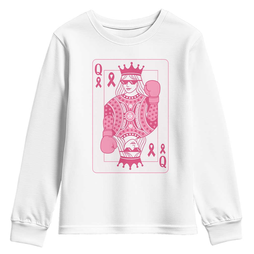 Breast Cancer Awareness Youth Sweatshirt Queen Of Pink Ribbon Blackjack Cards Poker - Wonder Print Shop