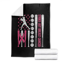 Baseball Breast Cancer Throw Blanket Pink Ribbon Strike Out Breast Cancer American Flag - Wonder Print Shop