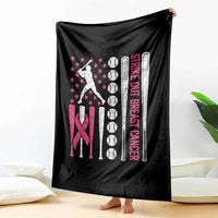 Baseball Breast Cancer Throw Blanket Pink Ribbon Strike Out Breast Cancer American Flag - Wonder Print Shop