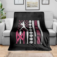 Baseball Breast Cancer Throw Blanket Pink Ribbon Strike Out Breast Cancer American Flag - Wonder Print Shop