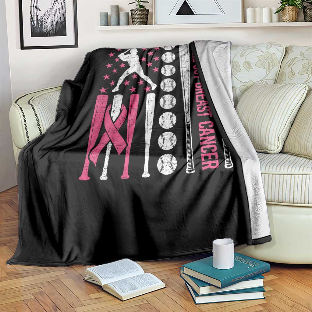 Baseball Breast Cancer Throw Blanket Pink Ribbon Strike Out Breast Cancer American Flag - Wonder Print Shop