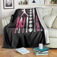 Baseball Breast Cancer Throw Blanket Pink Ribbon Strike Out Breast Cancer American Flag - Wonder Print Shop
