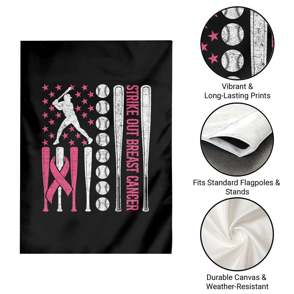 Baseball Breast Cancer Garden Flag Pink Ribbon Strike Out Breast Cancer American Flag - Wonder Print Shop