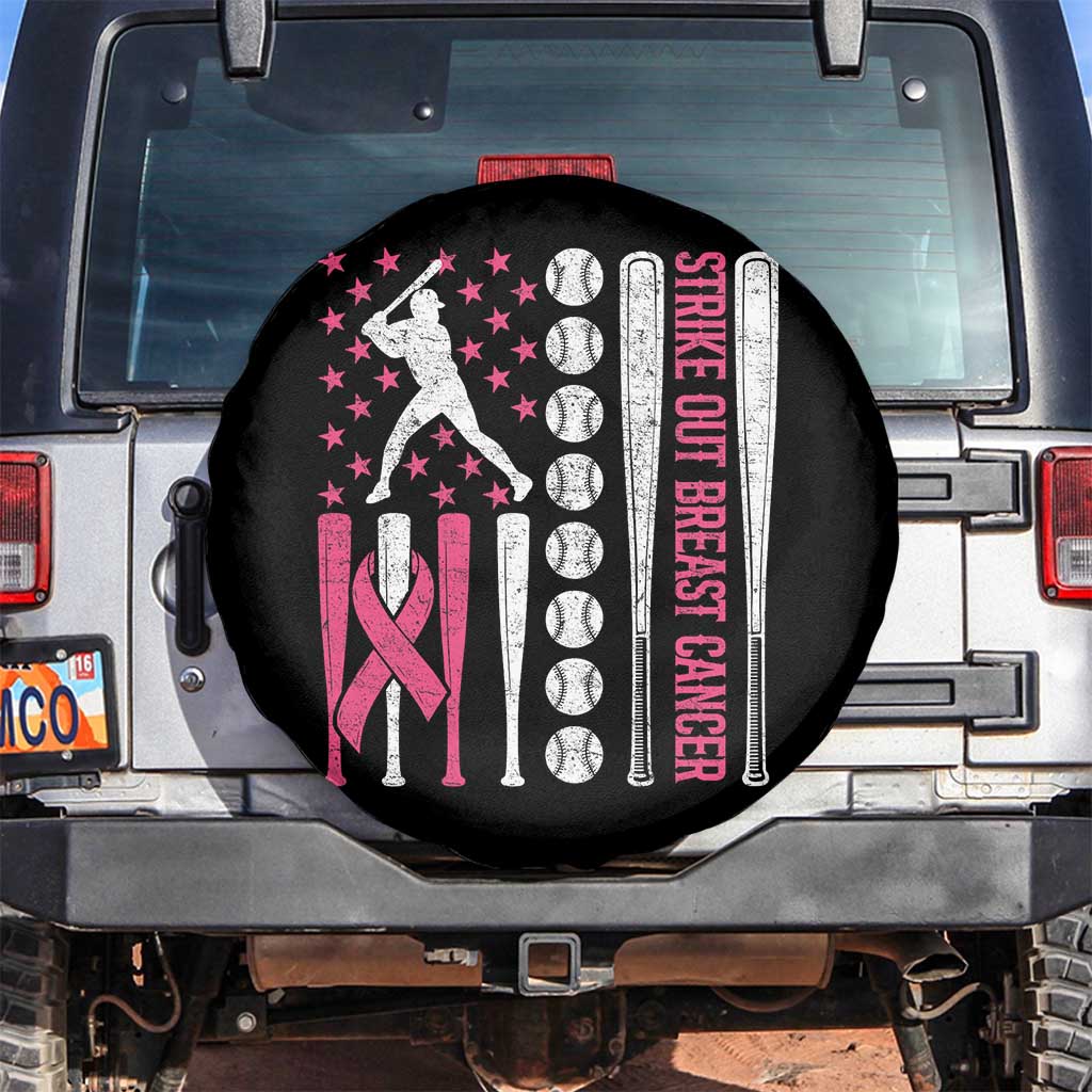 Baseball Breast Cancer Spare Tire Cover Pink Ribbon Strike Out Breast Cancer American Flag - Wonder Print Shop