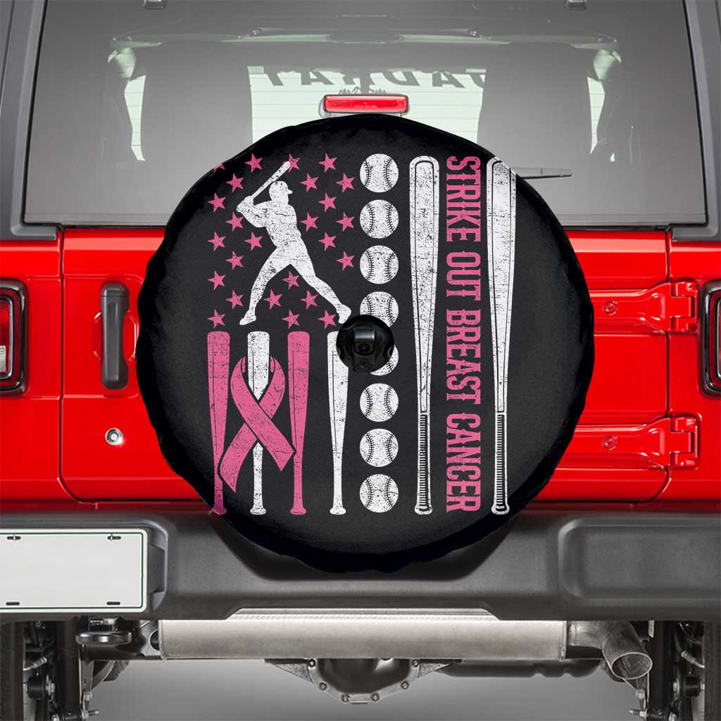 Baseball Breast Cancer Spare Tire Cover Pink Ribbon Strike Out Breast Cancer American Flag - Wonder Print Shop