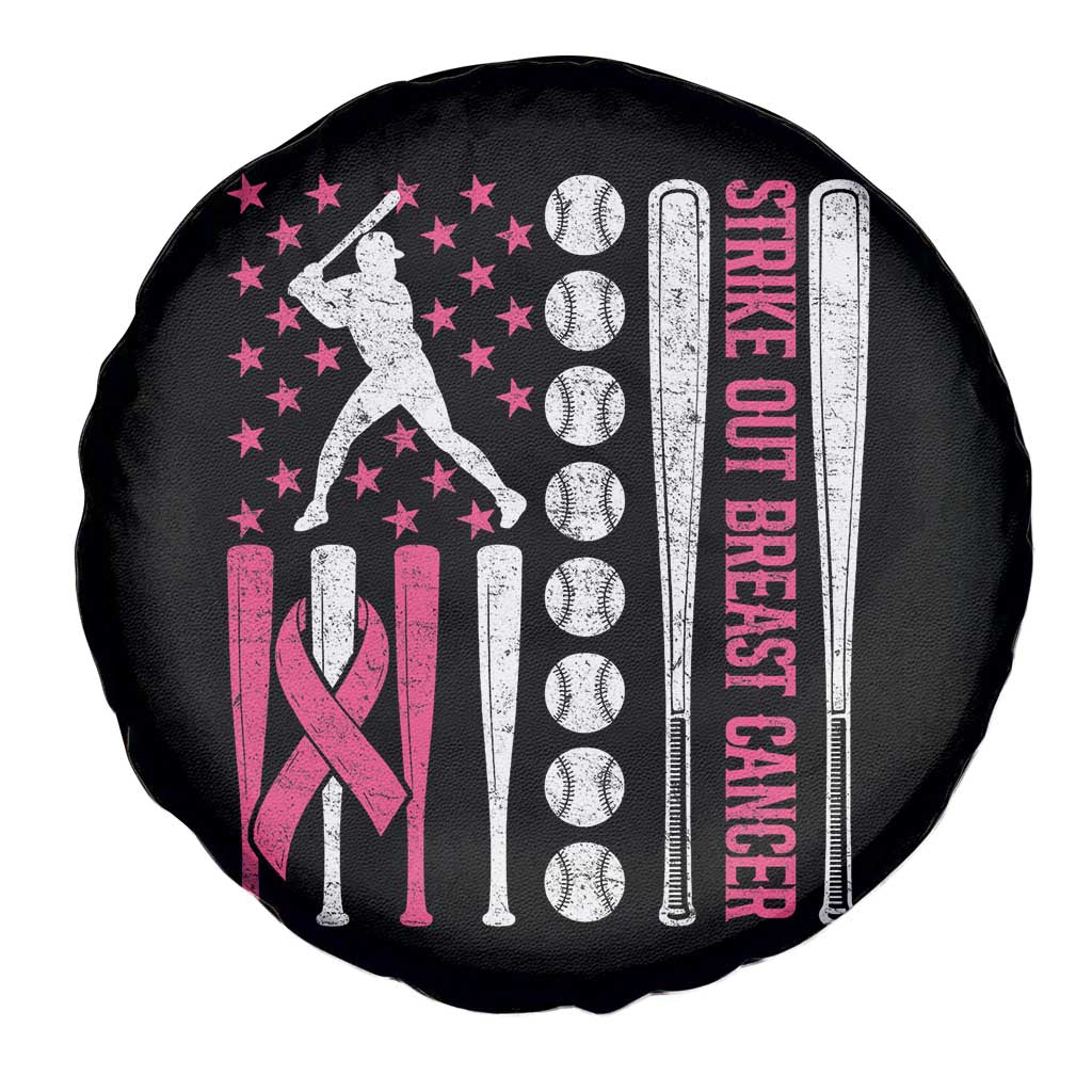 Baseball Breast Cancer Spare Tire Cover Pink Ribbon Strike Out Breast Cancer American Flag - Wonder Print Shop