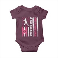 Baseball Breast Cancer Baby Onesie Pink Ribbon Strike Out Breast Cancer American Flag - Wonder Print Shop