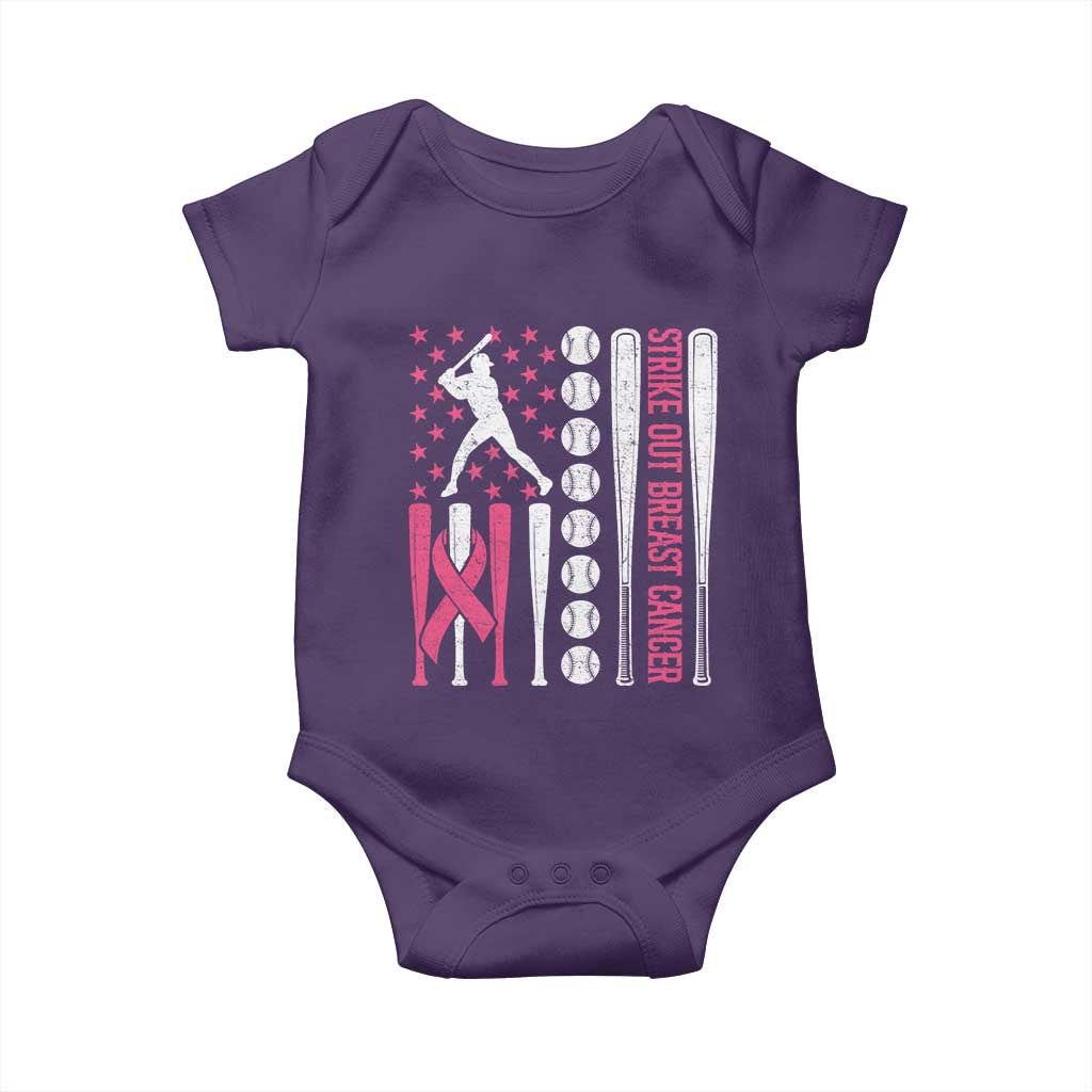 Baseball Breast Cancer Baby Onesie Pink Ribbon Strike Out Breast Cancer American Flag - Wonder Print Shop