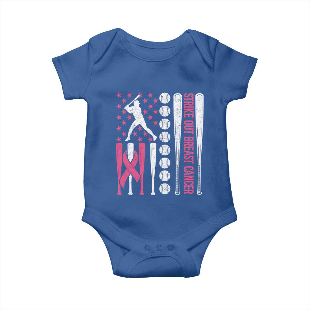 Baseball Breast Cancer Baby Onesie Pink Ribbon Strike Out Breast Cancer American Flag - Wonder Print Shop