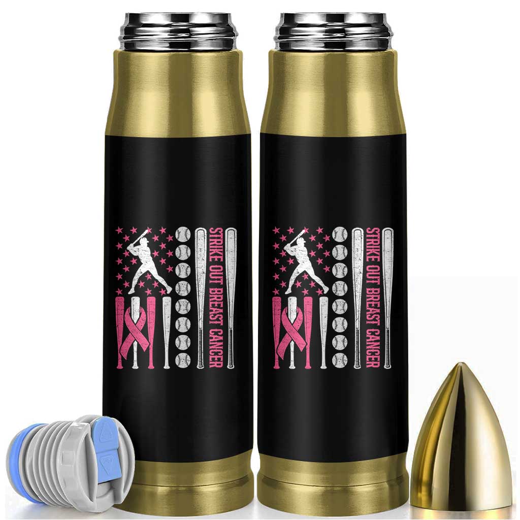 Baseball Breast Cancer Bullet Tumbler Pink Ribbon Strike Out Breast Cancer American Flag - Wonder Print Shop
