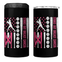 Baseball Breast Cancer 4 in 1 Can Cooler Tumbler Pink Ribbon Strike Out Breast Cancer American Flag - Wonder Print Shop