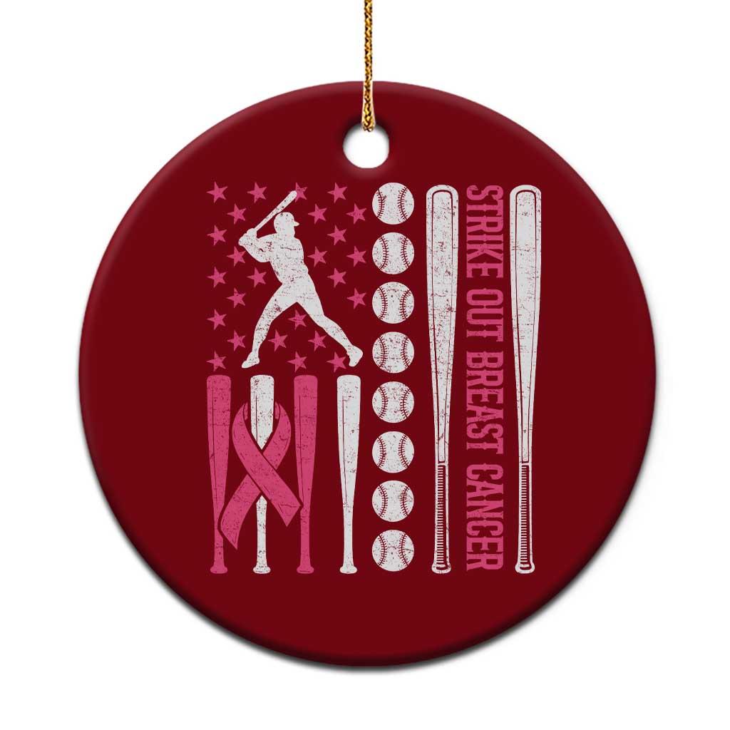 Baseball Breast Cancer Ceramic Ornament Pink Ribbon Strike Out Breast Cancer American Flag - Wonder Print Shop