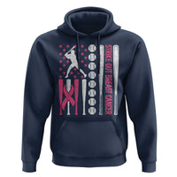 Baseball Breast Cancer Hoodie Pink Ribbon Strike Out Breast Cancer American Flag - Wonder Print Shop