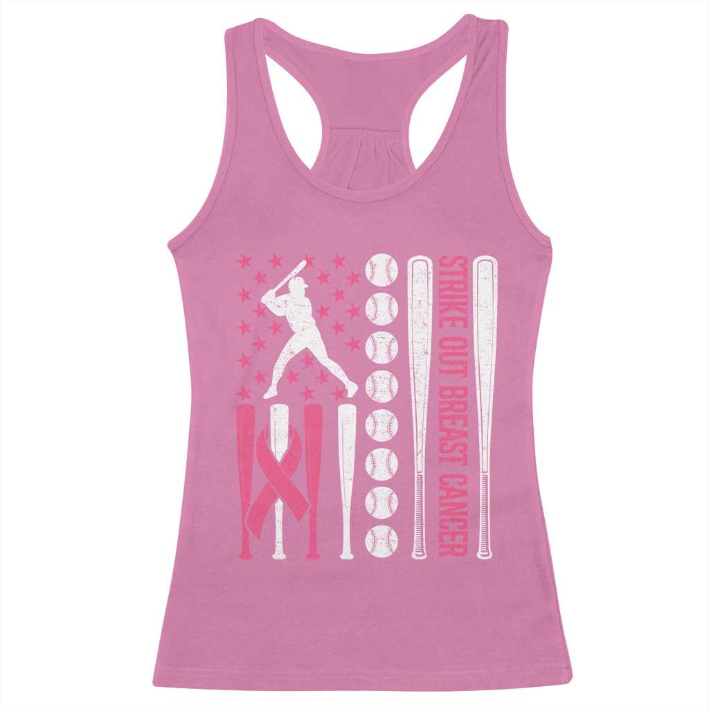 Baseball Breast Cancer Racerback Tank Top Pink Ribbon Strike Out Breast Cancer American Flag - Wonder Print Shop