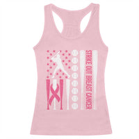 Baseball Breast Cancer Racerback Tank Top Pink Ribbon Strike Out Breast Cancer American Flag - Wonder Print Shop