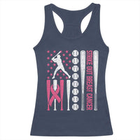 Baseball Breast Cancer Racerback Tank Top Pink Ribbon Strike Out Breast Cancer American Flag - Wonder Print Shop